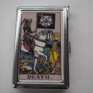 Double Sided Death Tarot Card Cigarette Accessory  Case W/ Built In Butane Light